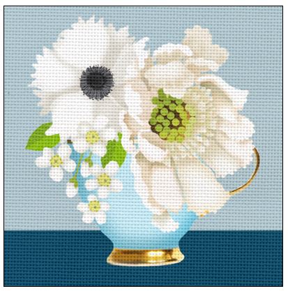 click here to view larger image of Blue and White Teacup Bouquet (hand painted canvases)
