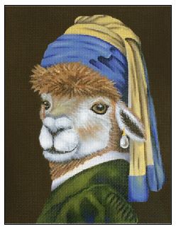 click here to view larger image of Alpaca with a Pearl Earring (hand painted canvases)