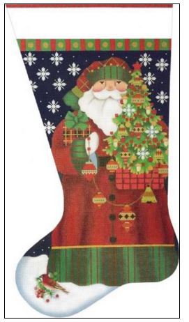 click here to view larger image of Red Bird Santa Stocking (hand painted canvases)