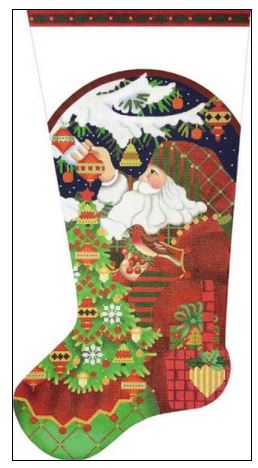 click here to view larger image of Red Bird Santa Stocking (hand painted canvases)