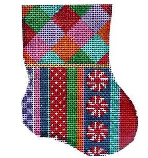 click here to view larger image of Harlequin/Jolly Stripe Mini Sock (hand painted canvases)