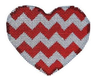 click here to view larger image of Red/White Chevron Heart Lg (hand painted canvases)