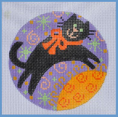 click here to view larger image of Black Cat Round (hand painted canvases)
