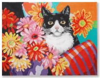 click here to view larger image of Cat w/Flowers (hand painted canvases)