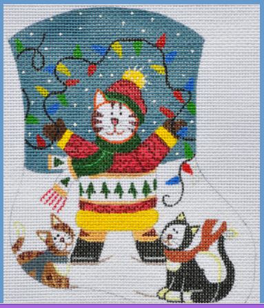click here to view larger image of Cats with Lights Mini Sock (hand painted canvases)