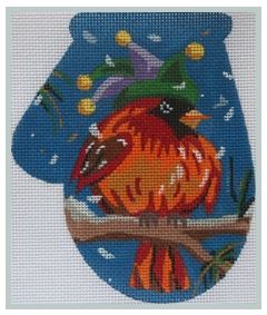 click here to view larger image of Cardinal in Carnival Hat Mit (hand painted canvases)