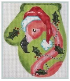 click here to view larger image of Flamingo In Santa Hat Large Mitt (hand painted canvases)