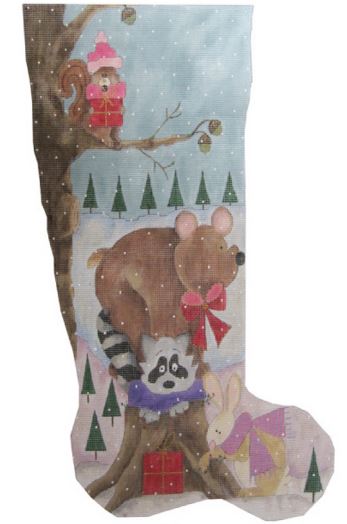 click here to view larger image of Squirrel, Bear, Raccoon and Bunny Stocking (hand painted canvases)