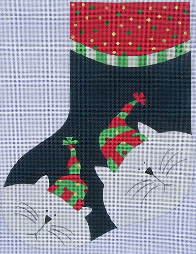 click here to view larger image of Cat Stocking (hand painted canvases)