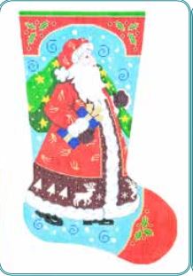 click here to view larger image of Strolling Santa Stocking (hand painted canvases)