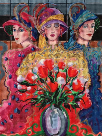 click here to view larger image of Three Ladies With Wild Flowers (hand painted canvases)