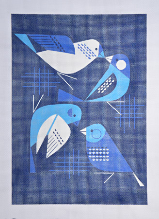 click here to view larger image of Bye Blue Finches w/Stitch Guide (hand painted canvases)