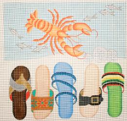 click here to view larger image of Beach Sandals / Lobster (hand painted canvases)