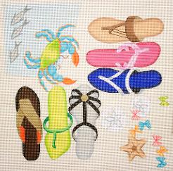click here to view larger image of Beach Sandals / Crab (hand painted canvases)