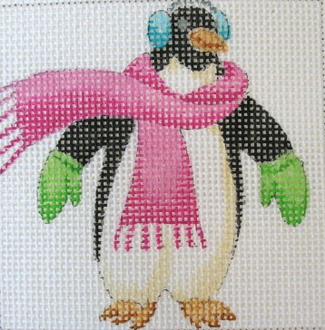 click here to view larger image of Scarf Earmuffs Mittens Penguin Coaster (hand painted canvases)