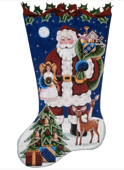 click here to view larger image of Angel Topper Santa Stocking (hand painted canvases)