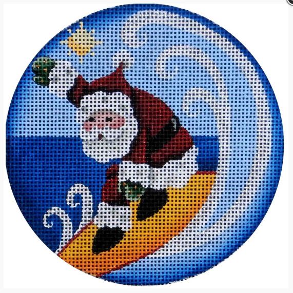 click here to view larger image of Surfer Santa Ornament (hand painted canvases)