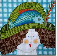 click here to view larger image of Lady With Hat - Fish (hand painted canvases)