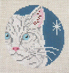 click here to view larger image of White Cat - Glimpse Ornament - 18ct (hand painted canvases)