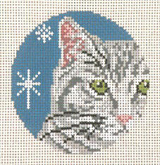 click here to view larger image of Gray Tabby Cat - Glimpse Ornament - 13ct (hand painted canvases)
