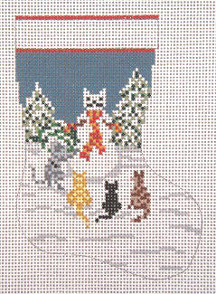 click here to view larger image of Snow Cat Mini Stocking - 13ct (hand painted canvases)
