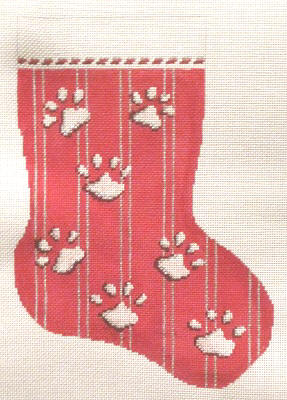 click here to view larger image of Red Paw Prints Pet Stocking (hand painted canvases)