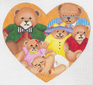 click here to view larger image of Bear Family Heart Ornament (hand painted canvases)