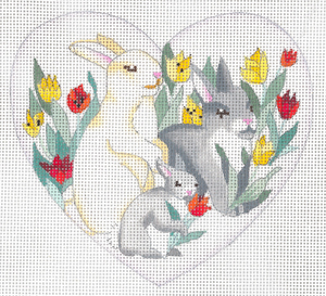 click here to view larger image of Sweetheart Bunnies Heart Ornament (hand painted canvases)