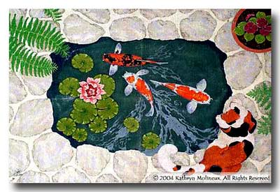 click here to view larger image of Cat / Koi Rug (hand painted canvases)