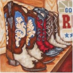 click here to view larger image of Cowboy Boots (hand painted canvases)