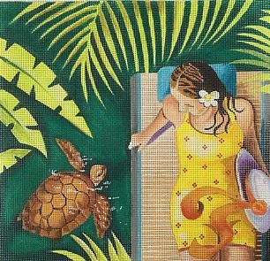 click here to view larger image of Woman Watching Turtle (hand painted canvases)