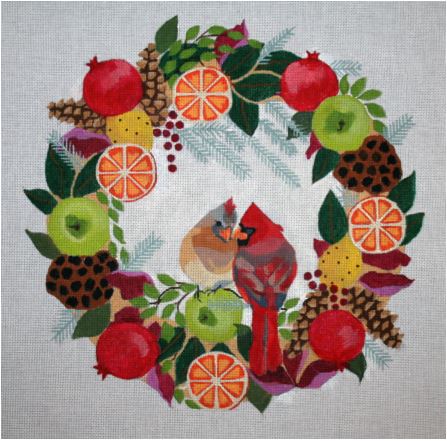 click here to view larger image of Cardinals in Wreath (hand painted canvases)