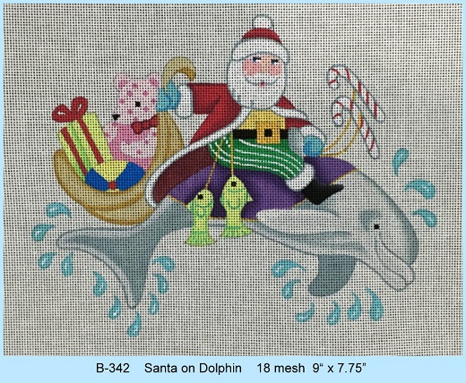 click here to view larger image of Santa On Dolphin (hand painted canvases)