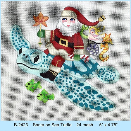 click here to view larger image of Santa On Sea Turtle (hand painted canvases)