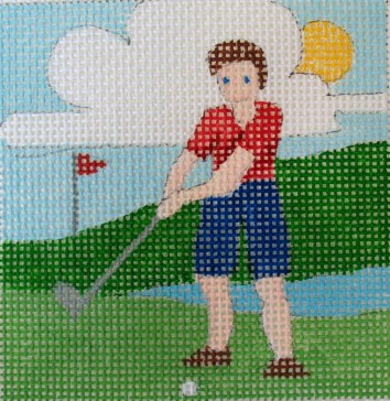 click here to view larger image of Golfing Son Coaster (hand painted canvases)