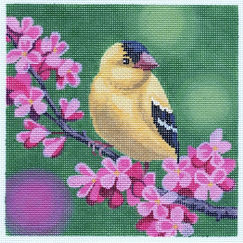 click here to view larger image of Goldfinch on Cherry Blossoms (hand painted canvases)