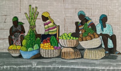 click here to view larger image of Women Selling Fruit (hand painted canvases)
