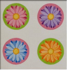 click here to view larger image of Crazy Daisy Round Coasters - Set of 4 (hand painted canvases)