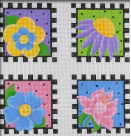 click here to view larger image of Funky Flower Square Coasters - Set of 4 (hand painted canvases)