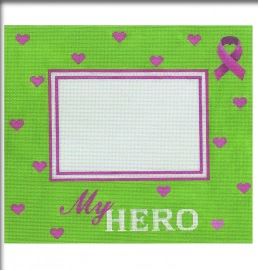 click here to view larger image of My Hero Green Frame w/Pink Ribbon (hand painted canvases)