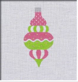 click here to view larger image of Vintage Flair Zig Zag Dots Ornament - Pink/Green (hand painted canvases)