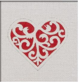 click here to view larger image of Red and White Scroll Heart Ornament (printed canvas)