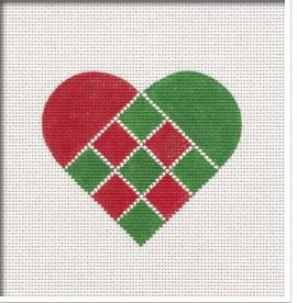 click here to view larger image of Nordic Criss-Cross Red/Green Heart Ornament (hand painted canvases)