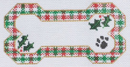 click here to view larger image of Christmas Plaid Bone Ornament (hand painted canvases)