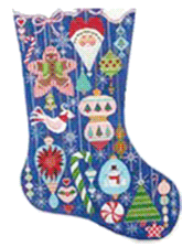 click here to view larger image of Happy Holiday Ornaments Stocking (hand painted canvases)