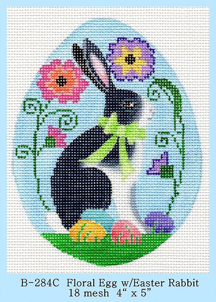 click here to view larger image of Floral Egg With Easter Rabbit (hand painted canvases)