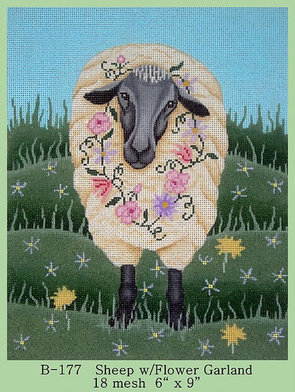 click here to view larger image of Sheep With Flower Garland (hand painted canvases)
