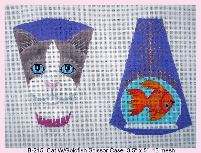 click here to view larger image of Cat With Goldfish Scissor Case (hand painted canvases)