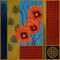click here to view larger image of Orange Poppies and Palm Leaves (hand painted canvases)
