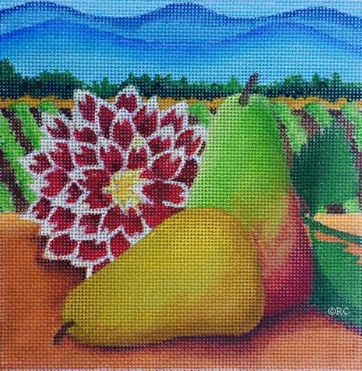 click here to view larger image of Small Dahlias and Pears (hand painted canvases)